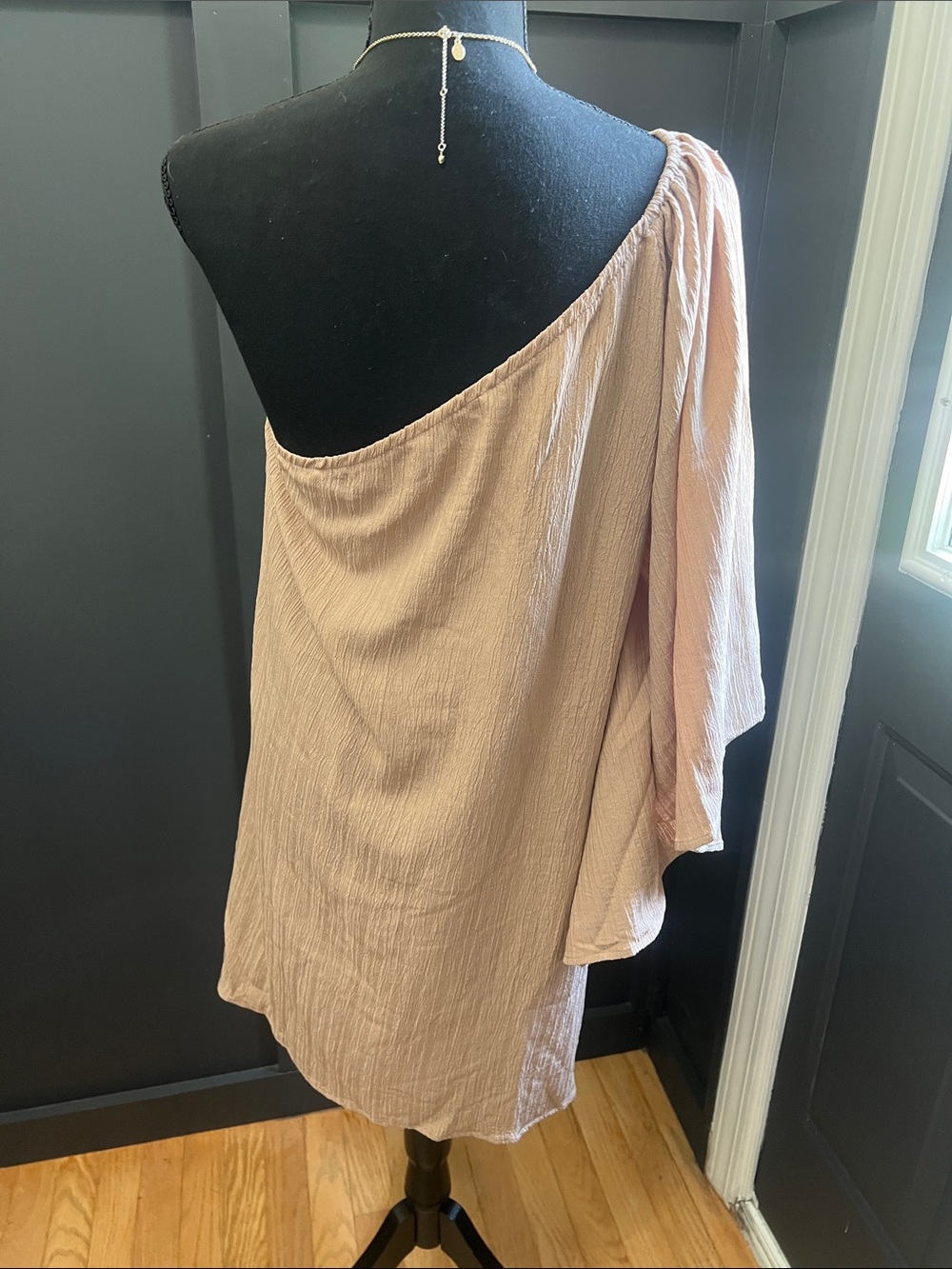 One-Shoulder Dress with Draped ruffle Sleeve - Picture 3 of 7